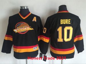 Kinder Vancouver Canucks Eishockey Trikot Retro Bure #10 Schwarz